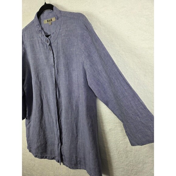Flax Linen Tunic Shirt M Blue Button Front 3/4 Sleeve Minimalist Lagenlook - Picture 3 of 7